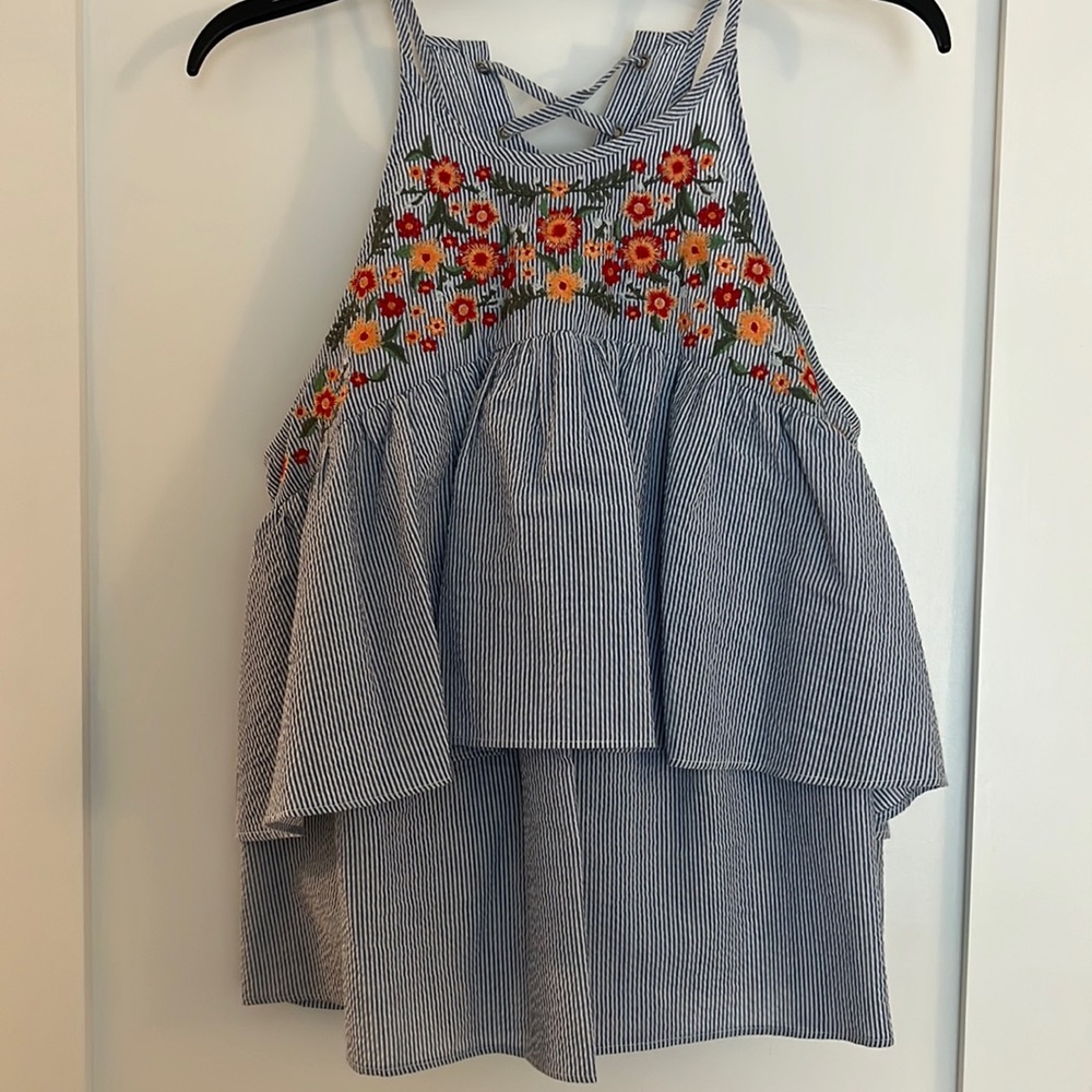 Embroidered tiered tank, size L